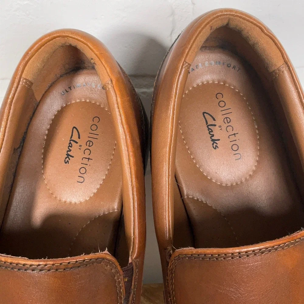 Clarks Ultimate Comfort Shoes Men 9.5W Carmel Brown Slip On Loafers‎ Dress 22261
